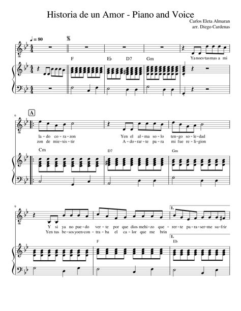 Historia De Un Amor Piano And Voice Sheet Music For Piano Vocals