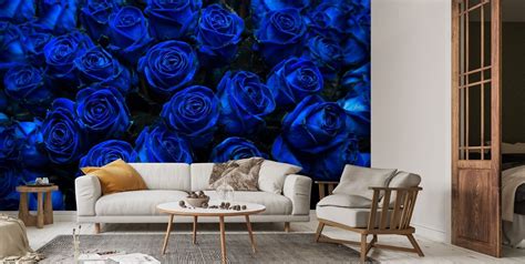 Bonny Blue Roses Wall Mural Wallsauce Us