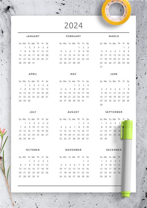 Download Printable Yearly Calendar Original Style Pdf