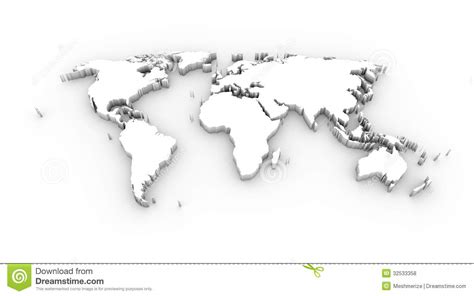 World Map 3D White With Clipping Path Royalty Free Stock Photos - Image ...