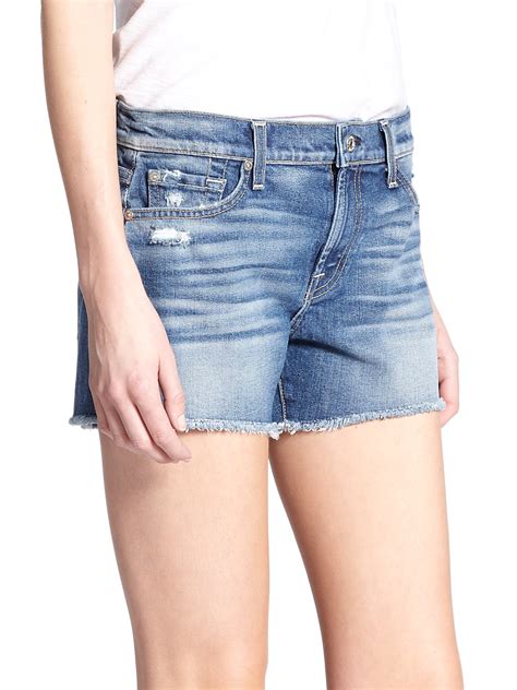 7 For All Mankind Cut Off Denim Shorts In Heather Blue Blue Lyst