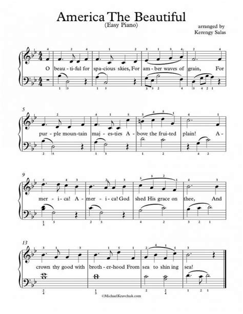 Free Piano Arrangement Sheet Music America The Beautiful Michael