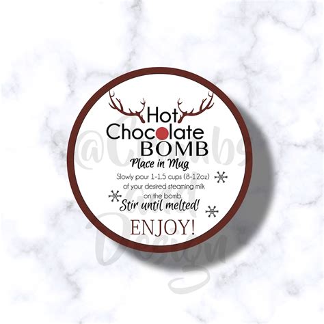 Reindeer Hot Chocolate Bomb Tag Circle Printable Tag Instant Etsy Uk