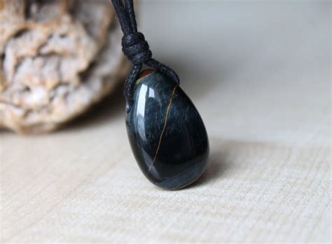 Blue Tigers Eye Necklace Hawk Eye Pendant Stone Necklace Gift Stone For