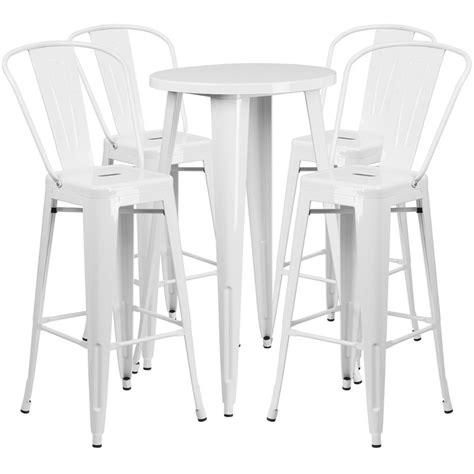 Flash Furniture Ch 51080bh 4 30cafe Wh Gg 24 Round Metal Bar Table Set