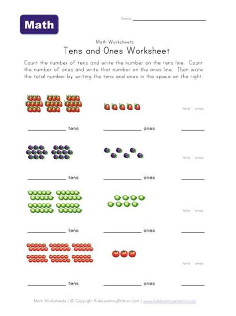 1st grade math worksheets place value tens ones 1 | math. Tens and Ones Worksheet - Fruit Theme | Kids Learning Station