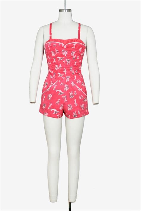 Vintage 1950s Catalina Swim Suit Novelty Print C Gem