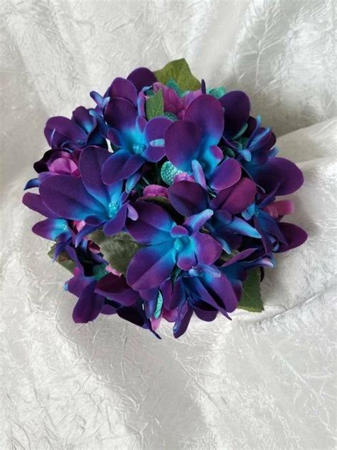 Galaxy Orchid Purpl Blue Turquoise Bridesmaids Bouquet Small Bridal