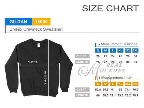Gildan 18000 Unisex Crewneck Sweatshirt Size Chart Gildan Etsy UK