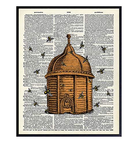 Beehive And Bees Dictionary Wall Art Print Steampunk Great For Home
