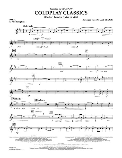 Coldplay Classics Pt2 Eb Alto Saxophone Sheet Music Michael