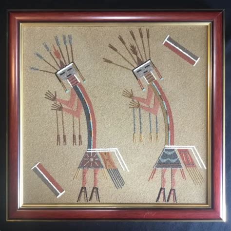VINTAGE NATIVE AMERICAN Navajo Sand Painting Of Two People Signed Harry