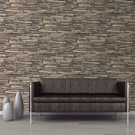 Muriva Slate Wall Pattern Faux Effect Stone Vinyl Wallpaper J87205