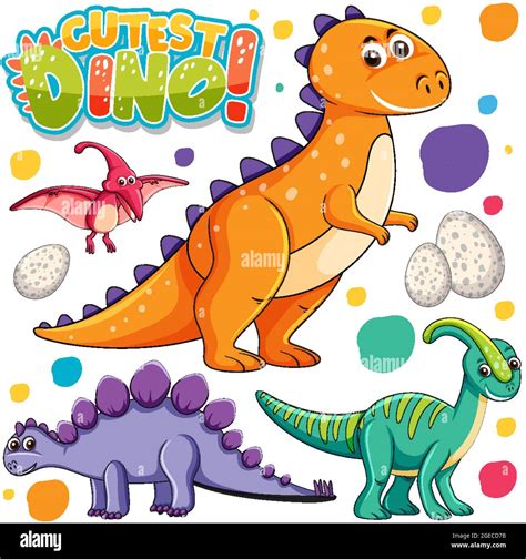 Conjunto De Varios Dinosaurios Aislados Personajes De Dibujos Animados