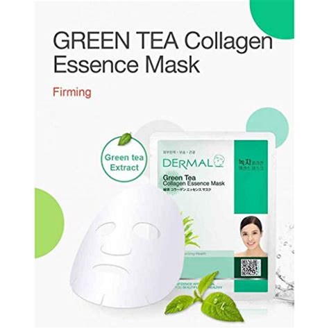 dermal green tea collagen essence facial mask sheet 23g pack of 10 hydrating and soothing for