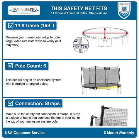 Trampoline Pro 14ft Round Frame Net For 6 Angled Poles Strapsnet O