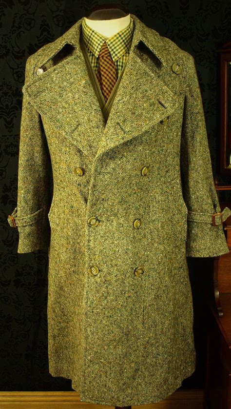 Rare Mens Vintage Donegal Style Irish Tweed Trenchcoat Overcoat Coat