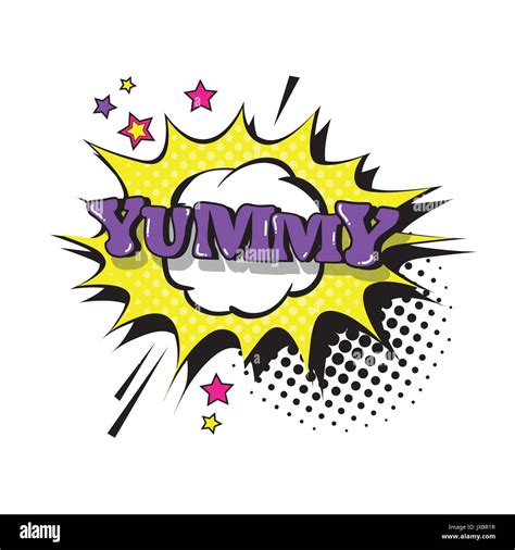 Comic Speech Chat Bubble Pop Art Style Yummy Expression Text Icon Stock
