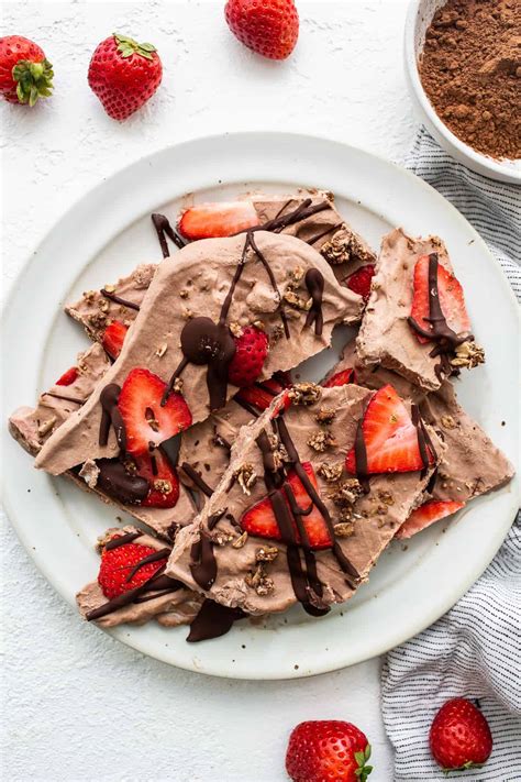 chocolate strawberry frozen yogurt bark fit foodie finds