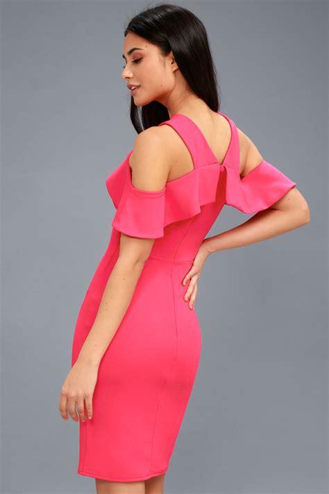 Sexy Fuchsia Dress Bodycon Dress Off The Shoulder Dress Lulus