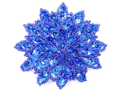Sequin Beaded Applique Blue Flower Floral