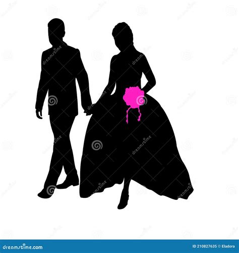 A Just Married Couple Body Black Color Silhouette Vector Stock Vector