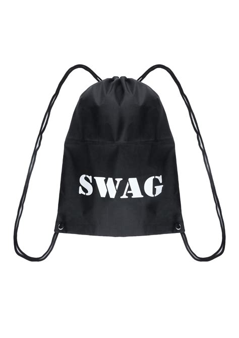Black Swag Bag With Print 40cm X 30cm Henbrandt Ltd