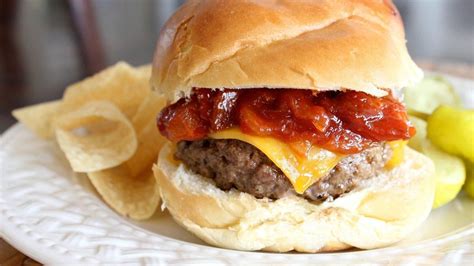 Steakhouse Cheddar Burger With Warm Bacon Bbq Sauce Recipe
