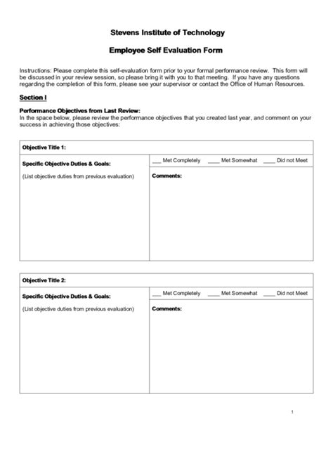 Fillable employee self evaluation form printable pdf download
