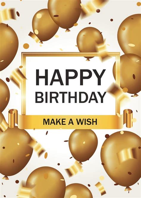 Happy Birthday Vertical Card With Golden Balloons And Confetti 12258798