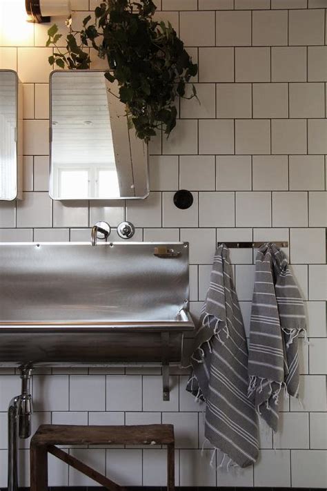 Hotel vanity & custom vanity. Kids Bathroom with Stainless Steel Trough Sink ...