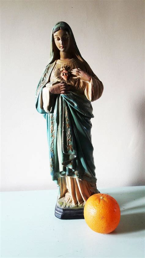 Large Vintage French Chalkware Statue Of The Virgin Mary Etsy French Vintage Statue Vintage