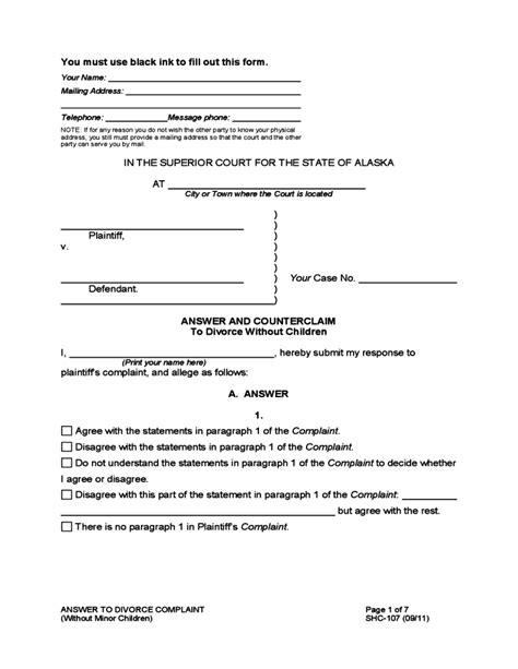 The forms should be filed with the district clerk's office in the county of either spouse's current residence. Answer and Counterclaim to Divorce Without Children ...