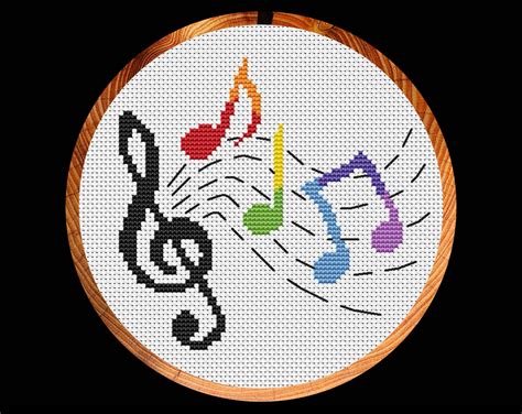 Music Cross Stitch Pattern Rainbow Musical Notes Hoop Art Etsy