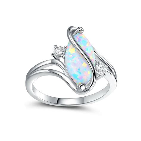 Marquise Opal In Modern 18k White Gold Plated Setting Ring Sizes 678