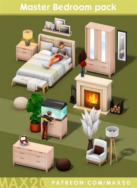 Master Bedroom Pack Max 20 On Patreon In 2022 Sims 4 Bedroom Sims