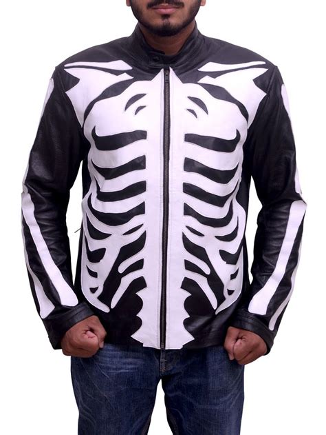💀☠💀 Skeleton Sketch Design Leather Jacket Black Biker Jacket