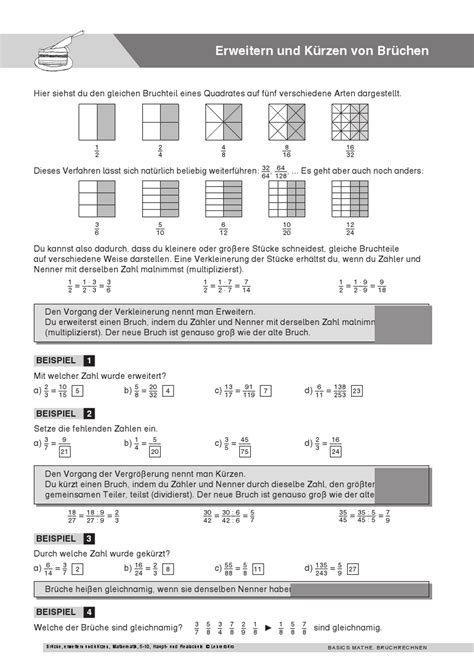 Klasse zum gratis herunterladen als pdf und zum ausdrucken. Brüche Mathe Arbeitbletter Klasse 6 / Schulaufgaben ...