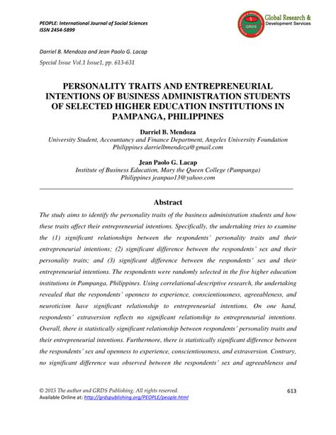 Maybe you would like to learn more about one of these? (PDF) PERSONALITY TRAITS AND ENTREPRENEURIAL INTENTIONS OF ...