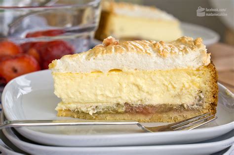Eischnee auf dem kuchen verteilen und erneut ca. Rhabarber-Käsekuchen mit Baiser - Madame Cuisine