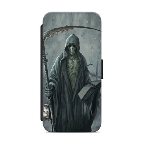 Grim Reaper Skull Death Wallet Flip Phone Case Cover For Iphone Samsung