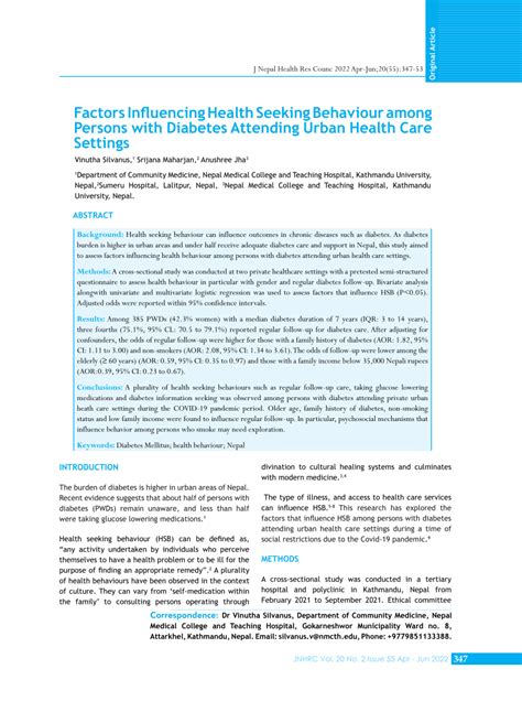 Pdf Factors Influencing Health Seeking Behaviour Among Persons With