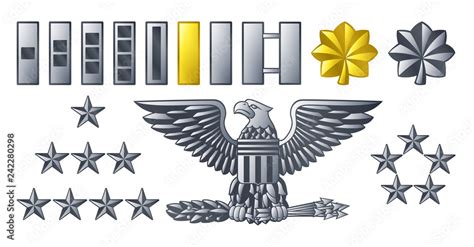 Military American Army Officer Ranks Insignia Badges Icons Stock Vector
