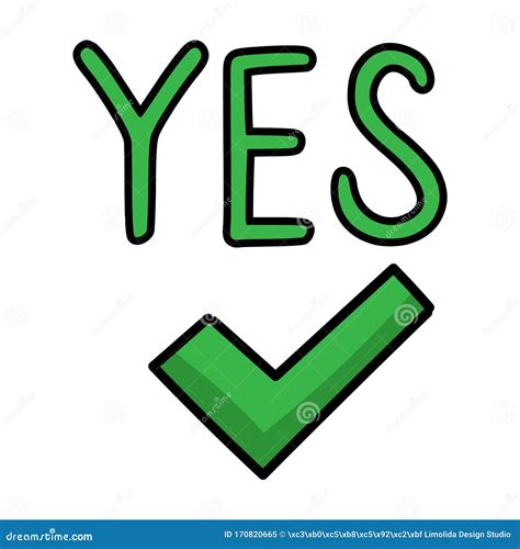 Cute Yes Check Mark Symbol Cartoon Doodle Clip Art Hand Drawn Positive Agreement Typography