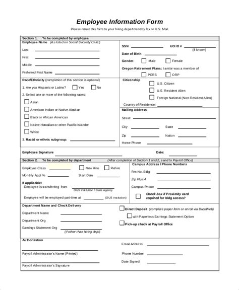 Template Printable Employee Information Form Printable World Holiday