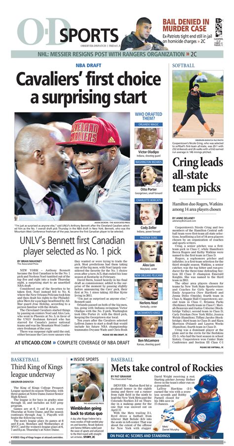 Sports Section Front Nba Draft Coverage Front Page Design Victor