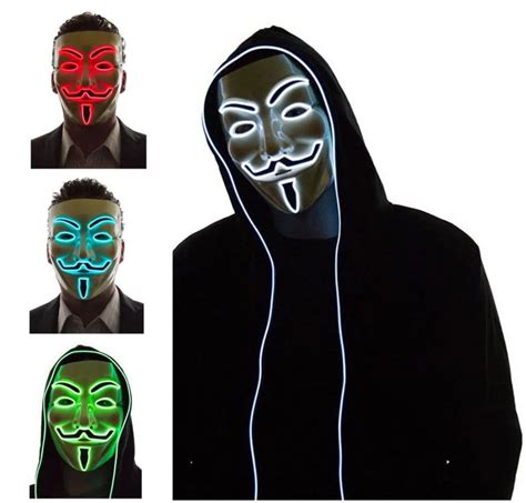 Light Up Led Masque V Pour Vendetta Anonyme Guy Fawkes Costume Cosplay