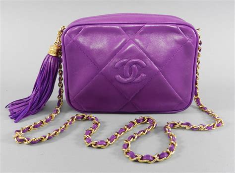Chanel Vintage 1986 Purple Leather Crossbody Cc Chain Bag At 1stdibs