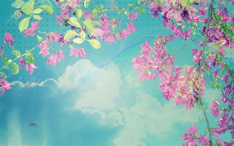 Download Spring Pink Blue Skies Abstract Art Wallpaper