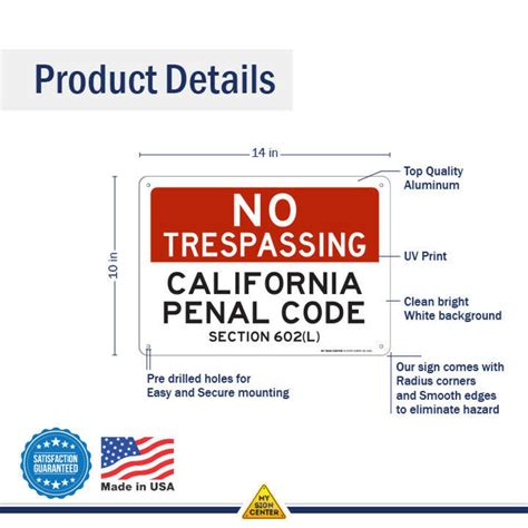 No Trespassing California Penal Code Section 602l Sign Etsy Italia